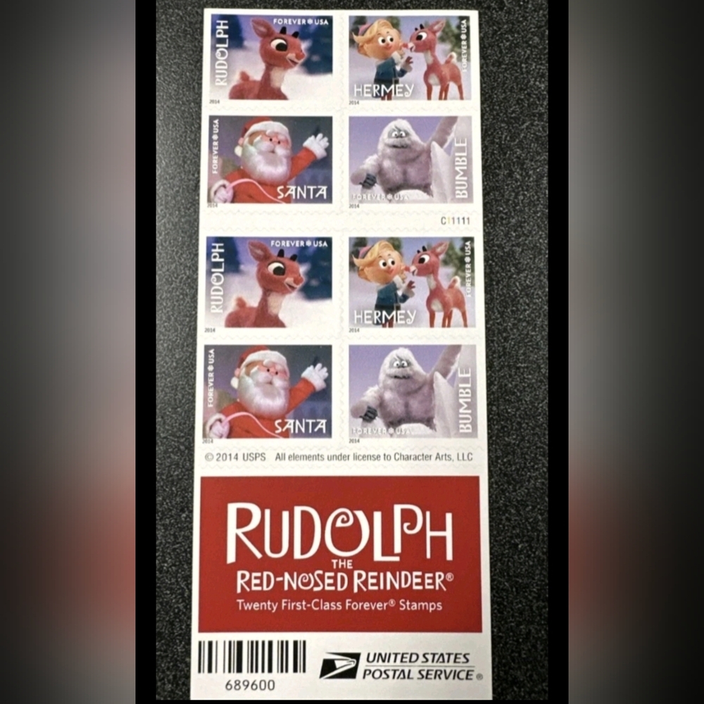 Rudolph The Red Nosed Reindeer Christmas Forever Stamps Booklet Peel N Stick